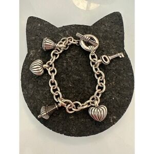 Vintage Brighton Silver Charm Bracelet – Heart, Key & Tassel Charms